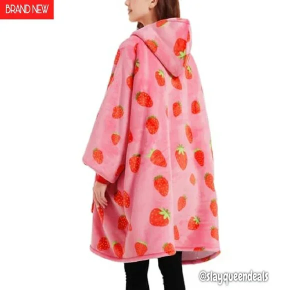 Oversized Wearable Blanket Hoodie with Pockets Sherpa Lining One Size